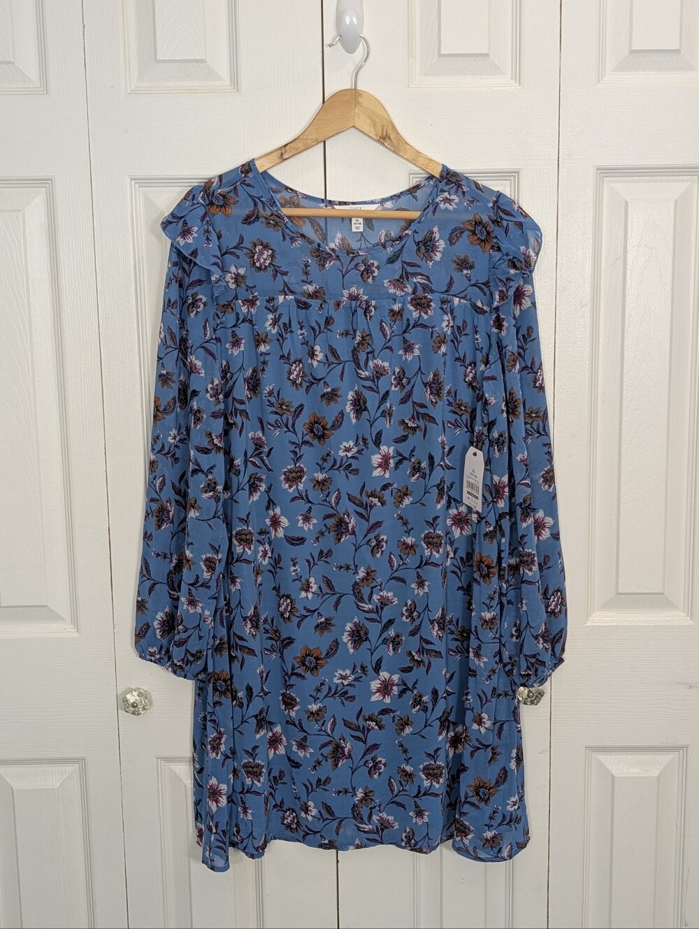 NWT Time and Tru Flutter-Sleeve Babydoll Dress- Blue - Size XL
